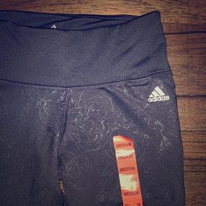 Adidas Women Black Leggings with Rose Detail Print